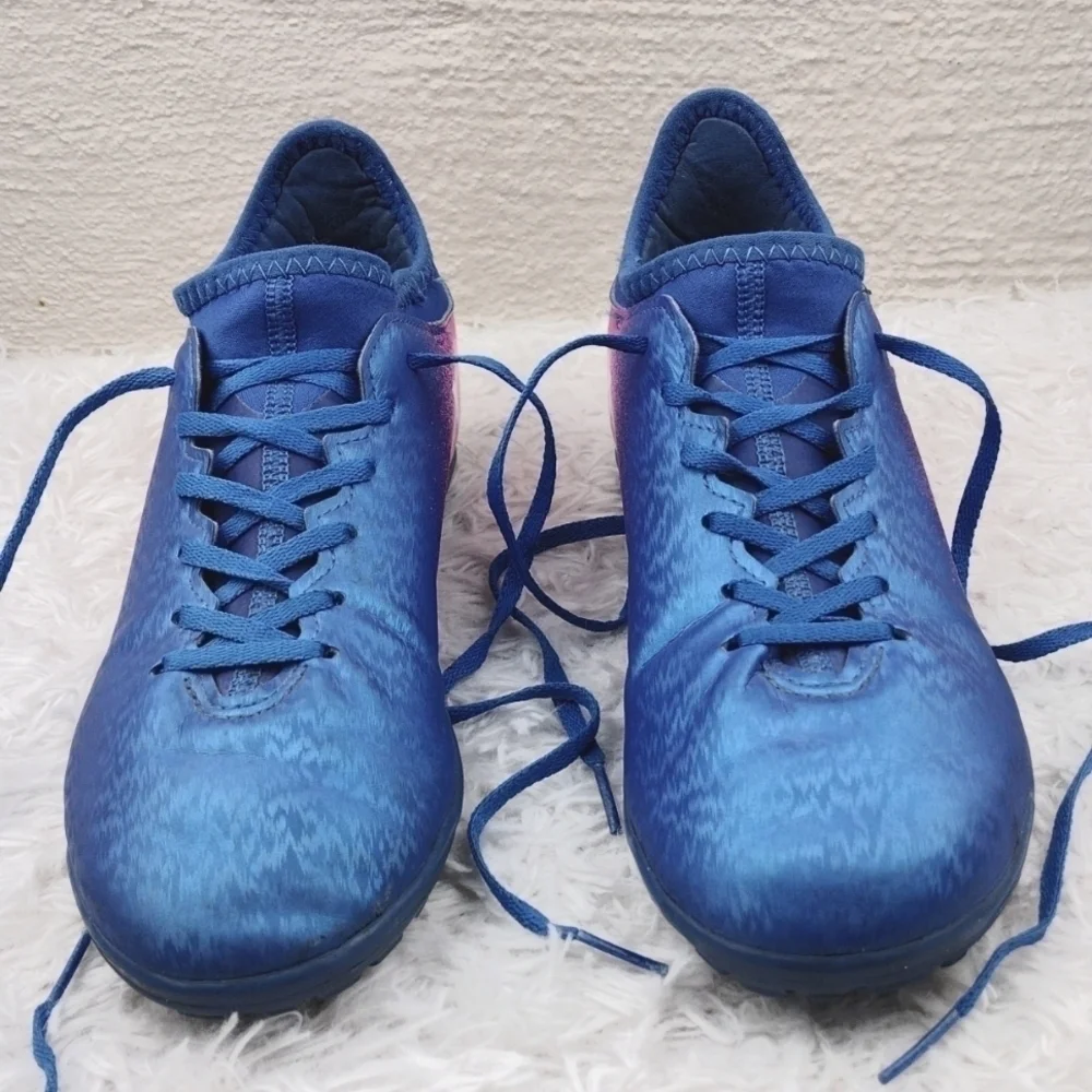 Adidas X TechFit Royal Blue Round Toe Lace Up Low Top Astro Turf Football Shoe